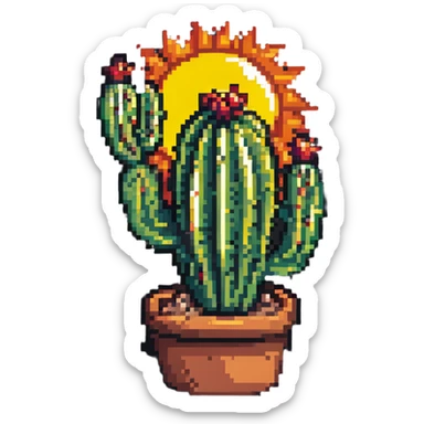 cactus in a desert with sun sticker