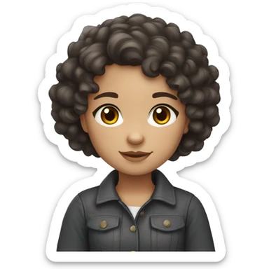 A curly dark brown hair, dark brown eyes girl with British Shorthair sticker