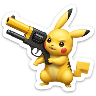 Pikachu holding a black toy gun left side view  sticker