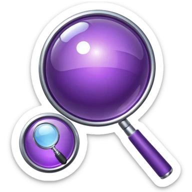 Minimal glossy purple icon of a network planet with a magnifying glass. sticker
