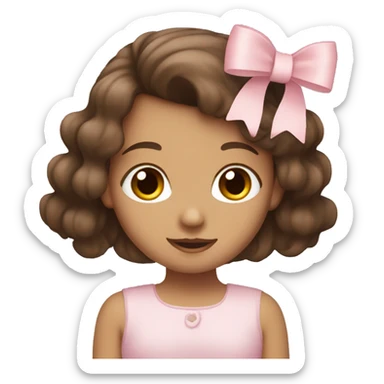Light pink bow on a long brown haired brown eyed girl sticker