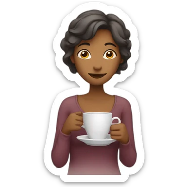 shy woman holding cup of tea sticker
