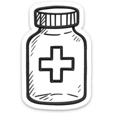 A medicine bottle emoji in hand-drawn icon style. sticker