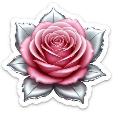 A rose emoji made of liquid silver metal, smooth metallic petals, reflective chrome surface, soft gradients, elegant shape, minimalistic iOS emoji style, centered, clean white background, realistic highlights, no text sticker