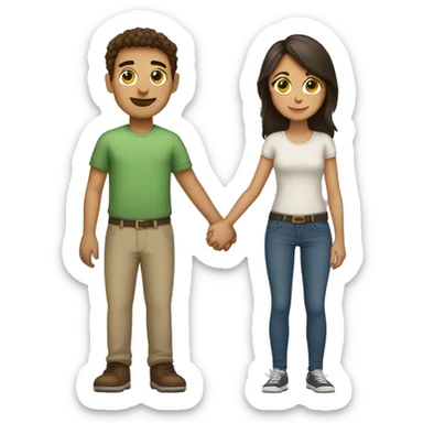 tall boy and short girl holding hands both brunete sticker