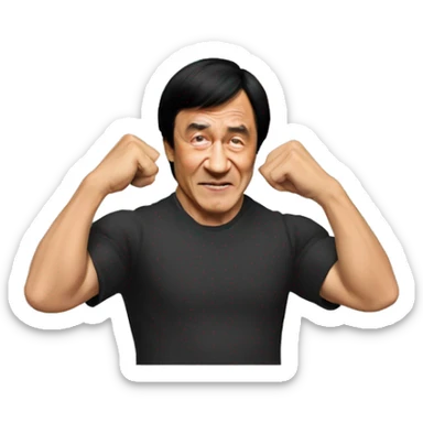 jackie chan with his hands next to his ears sticker