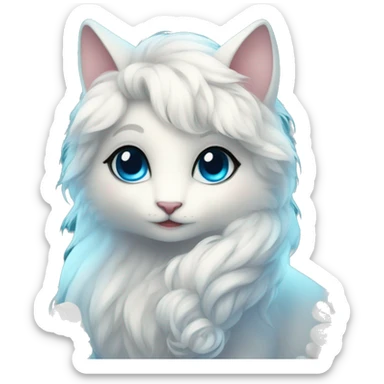 Cute gorgeous ethereal white fantasy animal with blue eyes sona with flowers and butterflies sticker