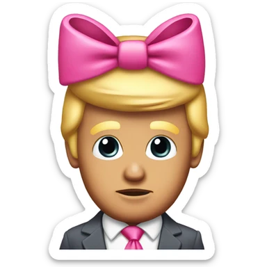 Donald trump with a pink  bow on top of his head sticker