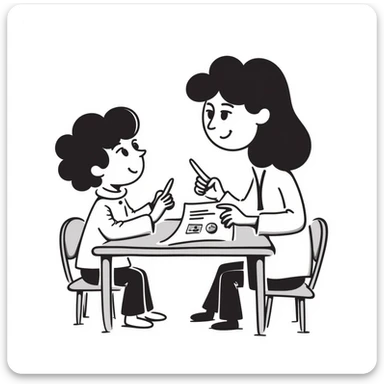 educator or speech therapist with child, who helps child with lessons sticker