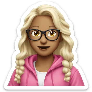 dancing-white-fair-haired-girl-pink-oversize-tracksuit-wearing glasses  sticker