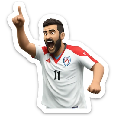 Mapping out Arda Güler's goal celebration, he’s got his right hand on his chest and his left hand pointing skyward, as described earlier sticker