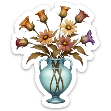 dead wilted flowers hanging in a vase sticker