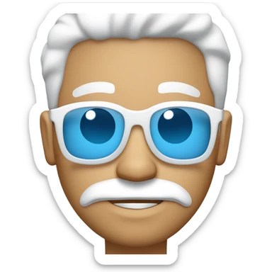 un hombre de mediana edad con el pelo blanco y gafas azul celeste sin barba, cara alargada y raza blanca sticker