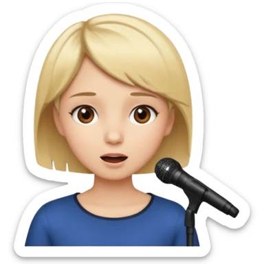 Crea una chica cantando con pelo rubio corto con ojos cafes  sticker