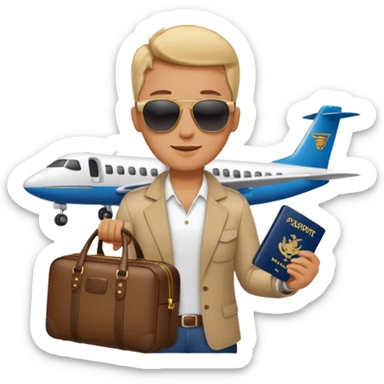 glob , travel bag , pass port, plane,  sticker