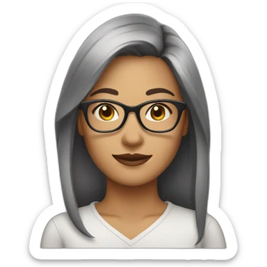 Woman with glasses, smooth hair to the shoulders and a mole on the right cheek near the mouth sticker