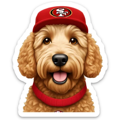 golden doodle with 49ers hat sticker