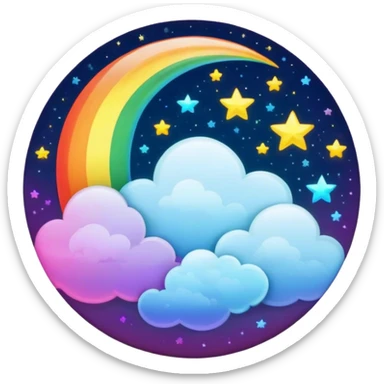 Beveled button with Neon rainbow colored damask style full moon with stars and clouds in the center sticker