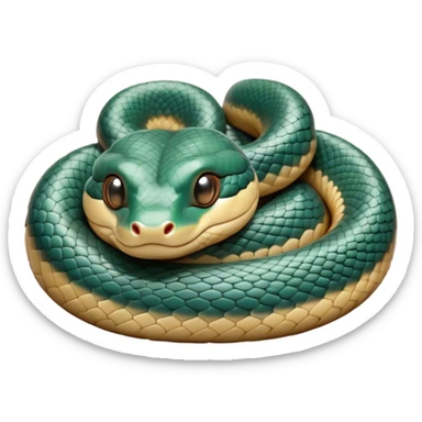 Meme-Worthy Cute Sleeping Chinese Water Snake Portrait Emoji, Head resting peacefully with a contented smile, showcasing a slender, graceful build and a luxuriously soft, shimmering scaled body, eyes gently closed in serene, fluid slumber, Simplified yet hilariously adorable features, highly detailed, glowing with a soft, drowsy aquatic light, high shine, relaxed and utterly lovable, stylized with an air of playful laziness, soft glowing outline, capturing the essence of a sleeping water snake that feels destined to become the next viral sensation of adorable aquatic rest! sticker