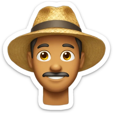 Tanned man with round face, straw hat and no moustache sticker