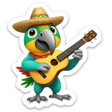 Parrot with Mexican hat plays ukulele sticker