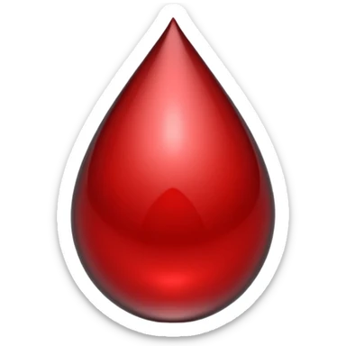 single blood drop emoji sculpted from dark liquid metal, glossy surface, dramatic reflections, futuristic minimal 3D style, isolated on white sticker