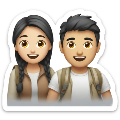 Cute young  Asian couple excitedly traveling  sticker