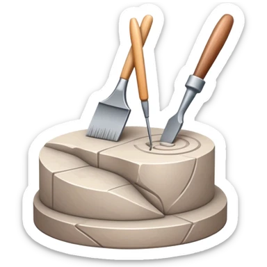 Icon for sculpting, with sculpting tools, sculpture in progress on a textured surface, minimalistic style, clean lines, transparent background. sticker