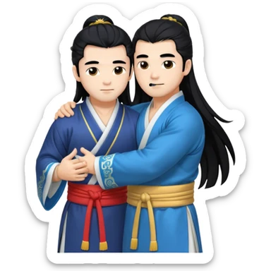 two muscled guys hugging in hanfu clothes, long hair sticker