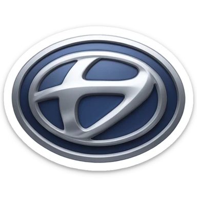 A highly detailed image of a Hyundai car emblem, stylized italicized letter “H” enclosed in an oval shape sticker