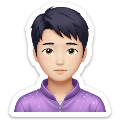 Gorgeous bright sparkly romantic Asian anime guy with blushing face aesthetic trending style outside sticker