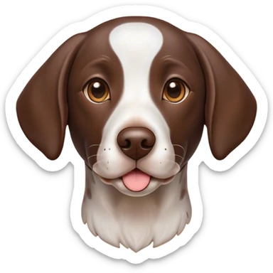 Cinematic Cute German Pointer Portrait Emoji, Playful and charming, soft brown and white tones, Simplified yet expressive features, highly detailed, glowing with a warm, friendly glow, high shine, joyful and loyal, stylized with a touch of whimsy, curious and alert, soft glowing outline, capturing the essence of a playful pup ready for adventure, so endearing it feels like it could jump out of the screen and wag its tail! sticker