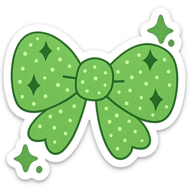 Make the glittery bow green, keep it sparkling and decorative with no background. The style should maintain the glittery and sparkling texture with a decorative look. sticker