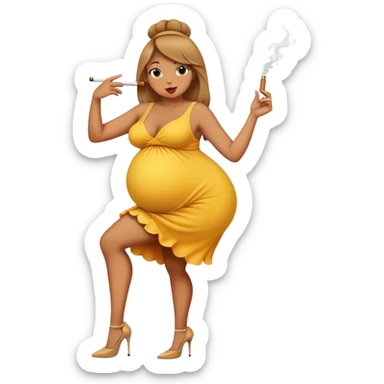 Dancing pregnant chick the animal wearing high heels and cigarette sticker