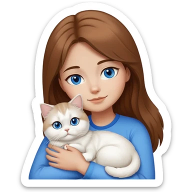 tan, brown hair girl cuddling a white persian cat with blue eyes in IOS 18 emoji  sticker