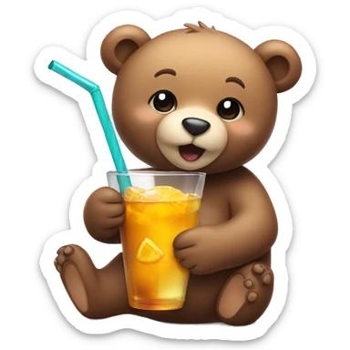 Cute bear grabbing a glass with a straw sticker