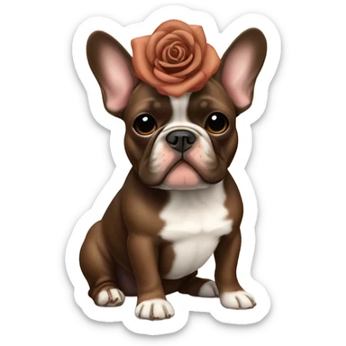 Tan and Chocolate brown French bulldog with a rose on its head sticker