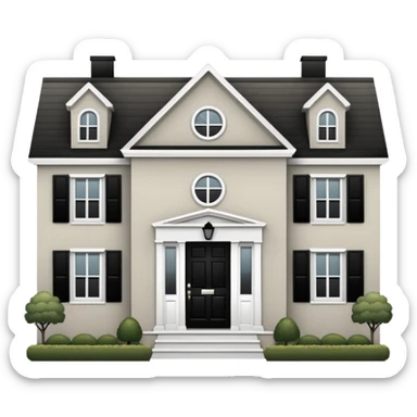 greige colonial house with black shutters and black front door sticker