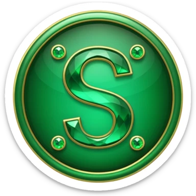 Create a custom emoji badge featuring a stylized, glossy letter “S”. Theme it according to the Emerald rank from League of Legends. Use deep green gemstones, bright emerald glows, and polished metallic framing. Luxurious and clean. sticker