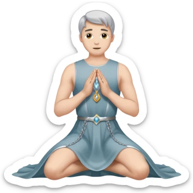 Submissive man on knees wearing female clothes and chastity sticker