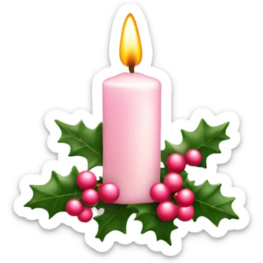 pale pink christmas candle with holly sticker