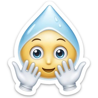 A water droplet holding a white glove and having eyes and a mouth. sticker