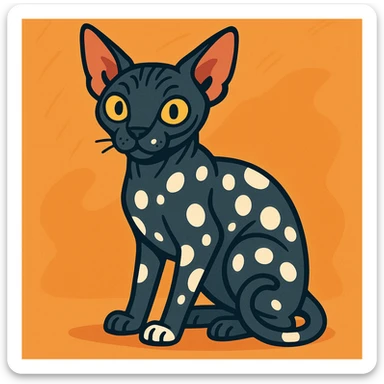 dark grey Canadian Sphynx cat with white spots sticker