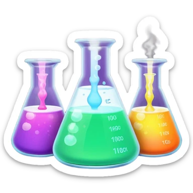 hi-lighters uv light glowibg formula in beaker/ test tube and baking soda in lab sticker