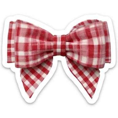 Red and off white and pale pink cottagecore Gingham plaid print, 3D rendering Fabric bow, isolated, hyperrealistic. 4k hd, 600 dpi, professional quality  sticker