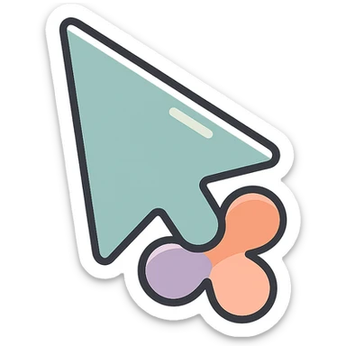 mouse cursor arrow with decorative cutout at the base, icon-color-outlined style, thin clean outlines, soft rounded shapes, pastel palette #98B5BC, #B5B3C1, #C9A3C9, #E4C0CA, #F7DCD1, #F7C0AA, detailed shadows and highlights, soft lighting, transparent background sticker