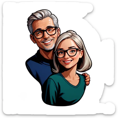 Hyper Realistic Couple in love,  lady blonde wearing glasses man grey hair clean shaven
 sticker