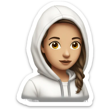 Girl with flat brown hair and brown eyes in white hoodie  sticker
