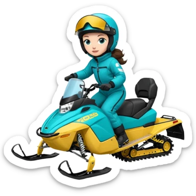 Can you create an emoji of a brunette girl on a teal polaris khaos 850 155 snowmobile doing a wheelie sticker