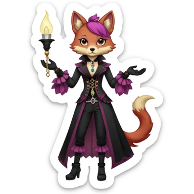 Multicolored gloomy dark edgy Victorian spooky hot warm badass realistic floral exotic Falvie-Fionbri-fursona, full body, wearing jewelries sticker